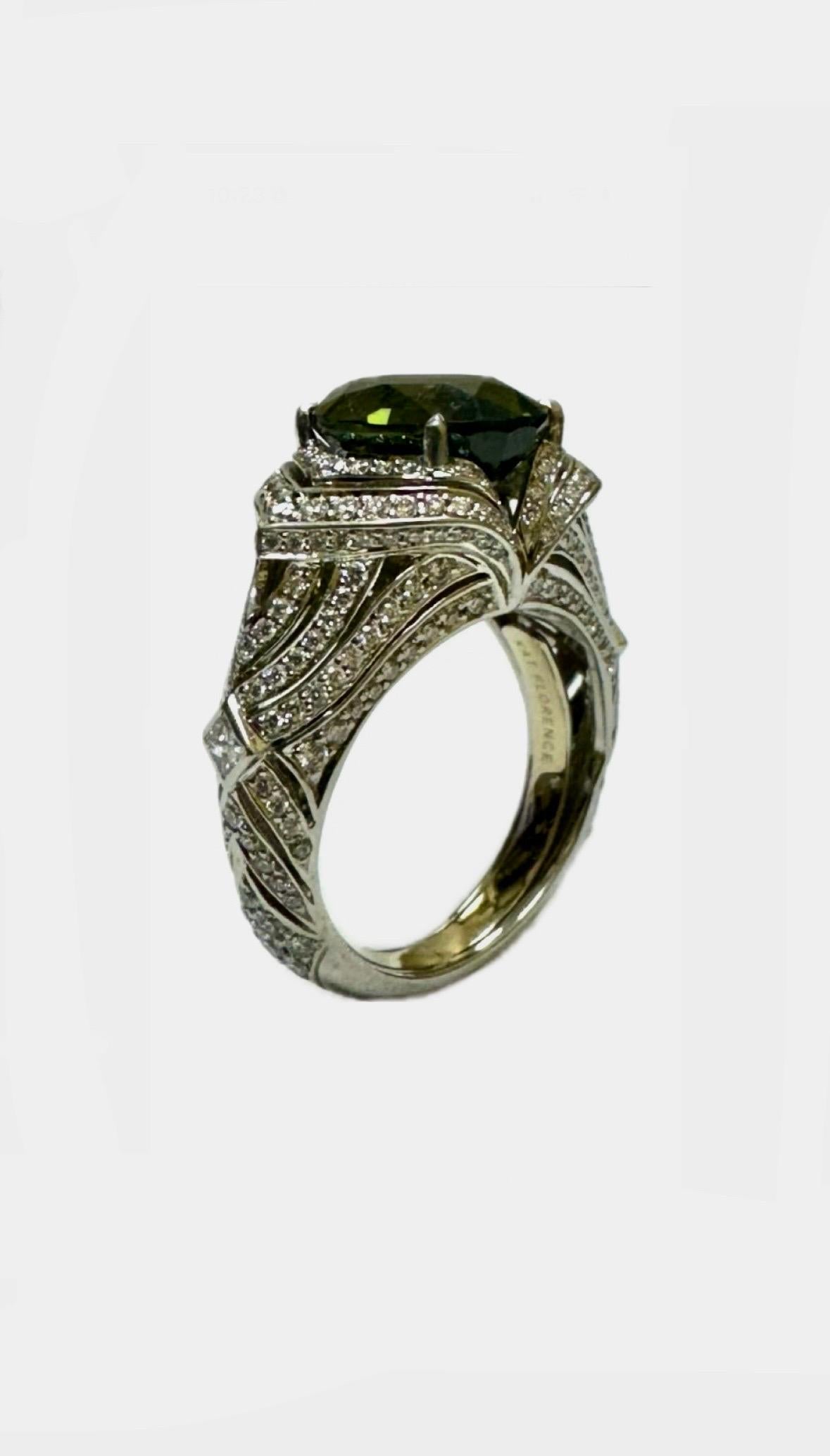 Anello di fidanzamento con diamante Kat Florence in platino da 5,09 carati con zaffiro verde non riscaldato in vendita 2