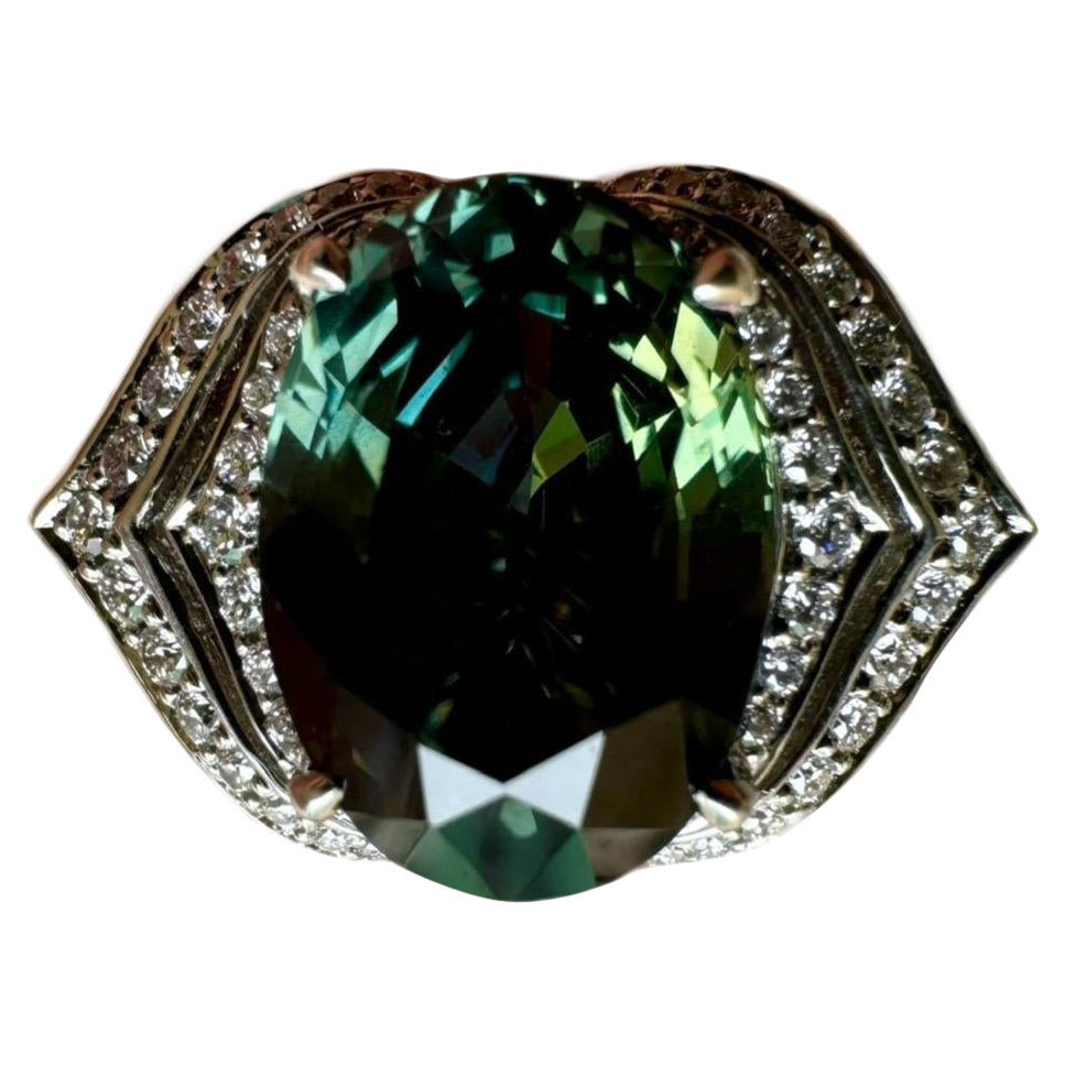 Kat Florence Diamant Platin 5,09 Karat Unerhitzter Grüner Saphir Verlobungsring im Angebot