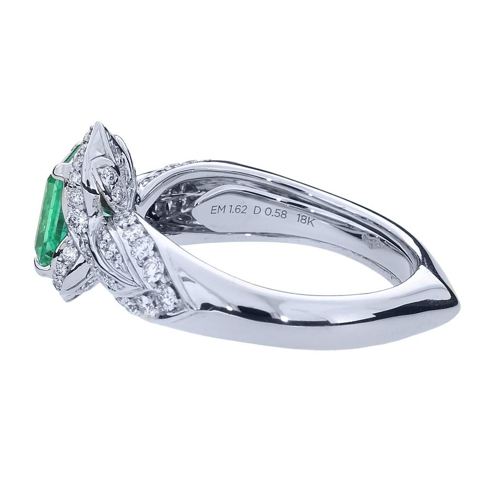 Emerald Cut Kat Florence No Oil Muzo Colombian Emerald Diamond 18K Gold Ring For Sale