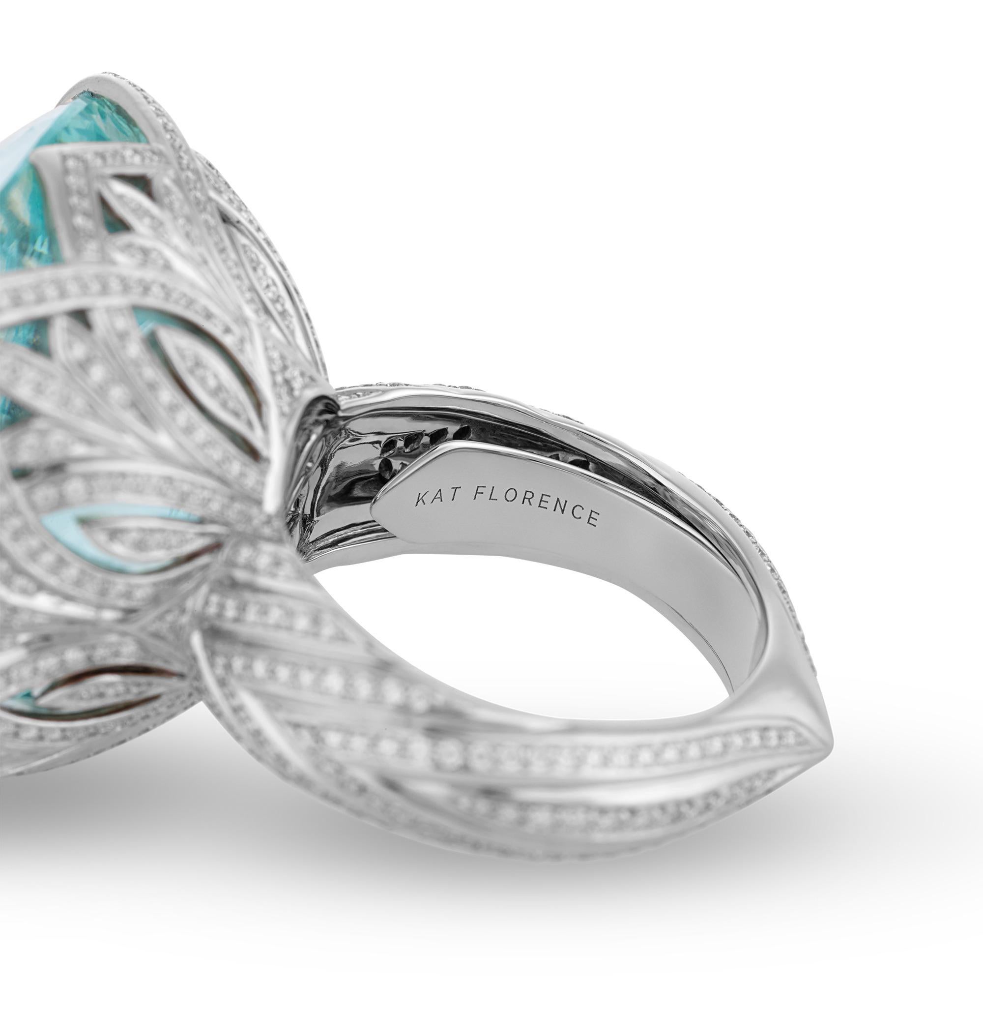 Cushion Cut Kat Florence Paraiba Tourmaline Ring, 57.84 Carats