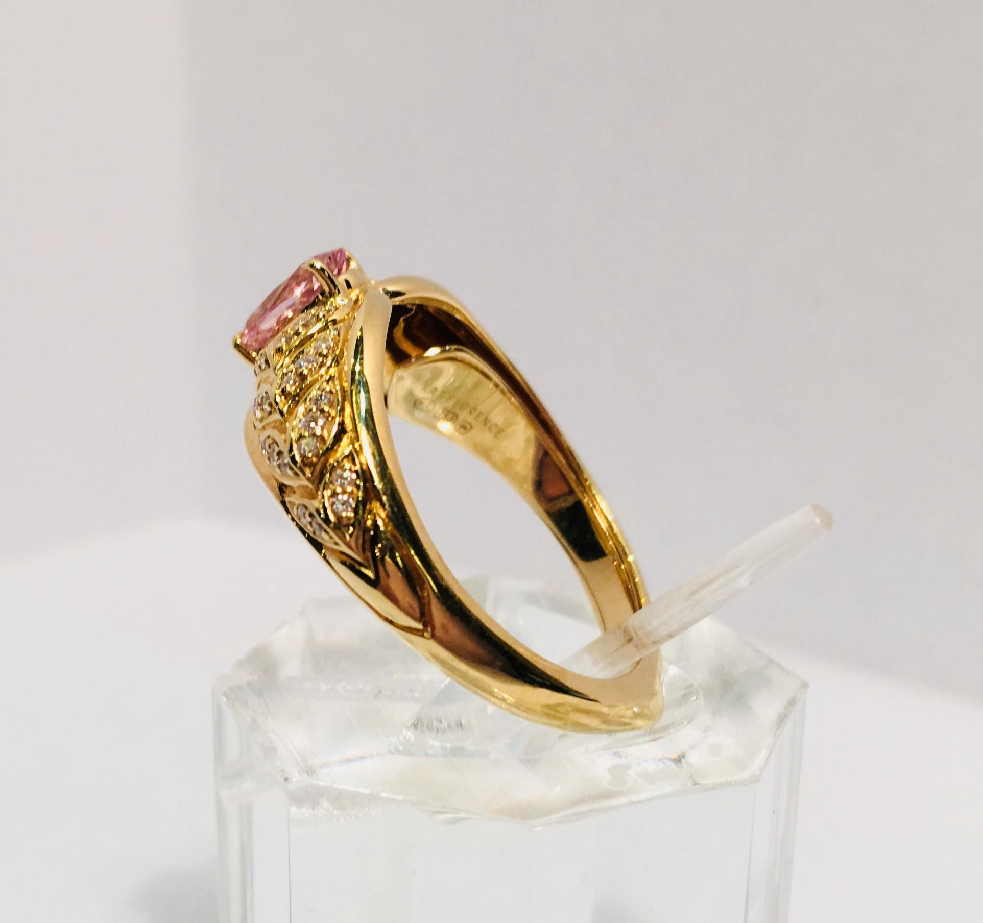 Kat Florence Pink Mogok Spinel D Flawless Diamonds 18 Karat Gold Designer Ring In Excellent Condition In Tustin, CA