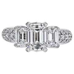 Kat Florence Three-Stone Emerald Cut Diamond Engagement Ring