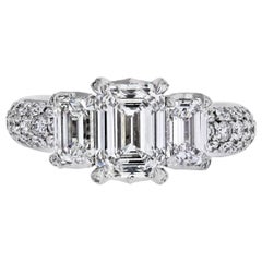 Kat Florence Three-Stone Emerald Cut Diamond Engagement Ring