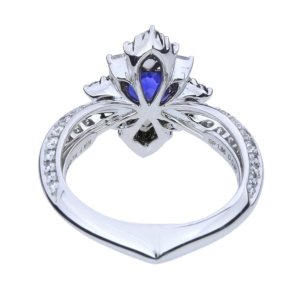 Oval Cut Kat Florence Unheated 1.36 Carat Kashmir Sapphire and Diamond 18K Gold Ring For Sale