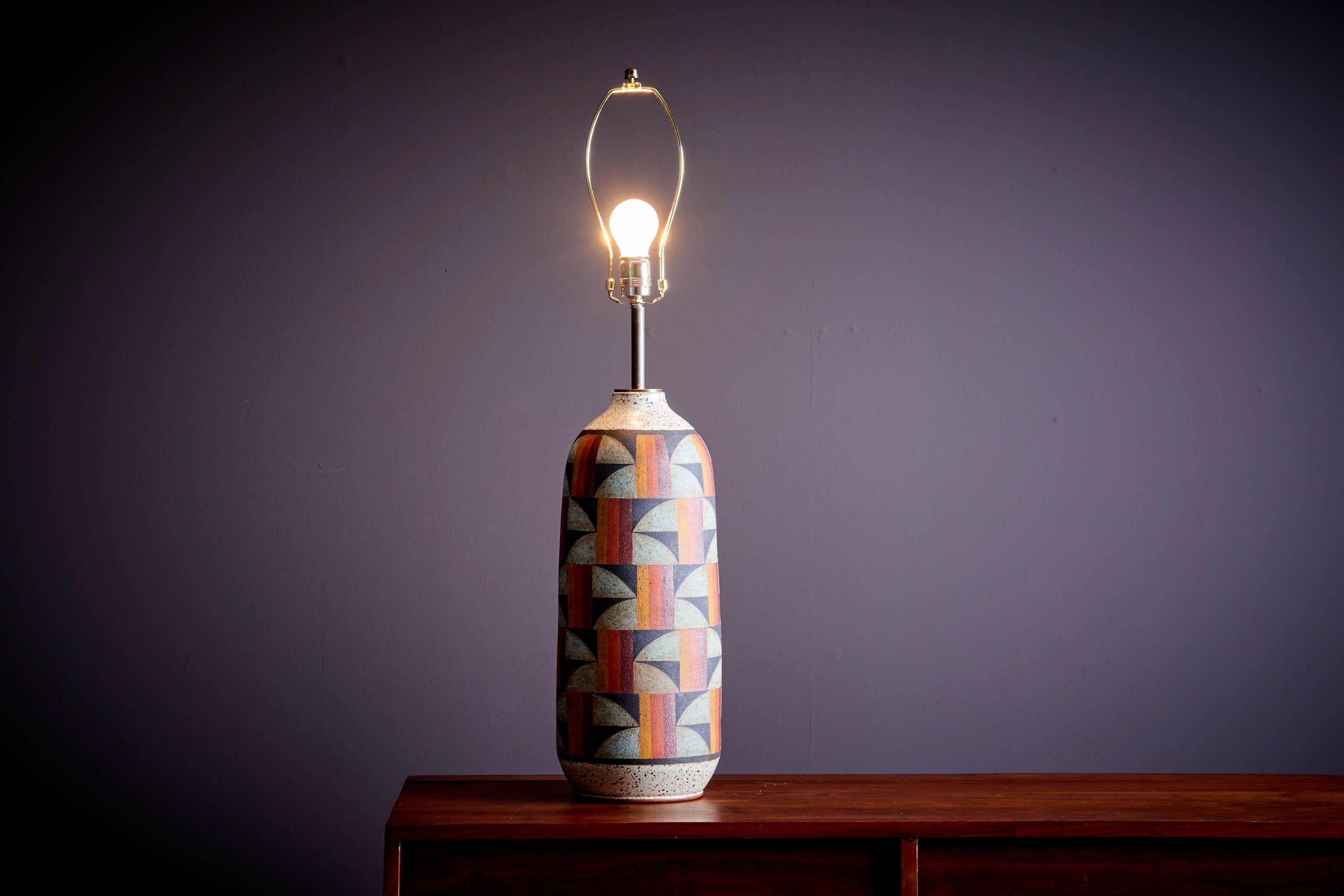 Modern Kat & Roger Table Lamp with hand-crafted and hand-painted ceramic base, USA