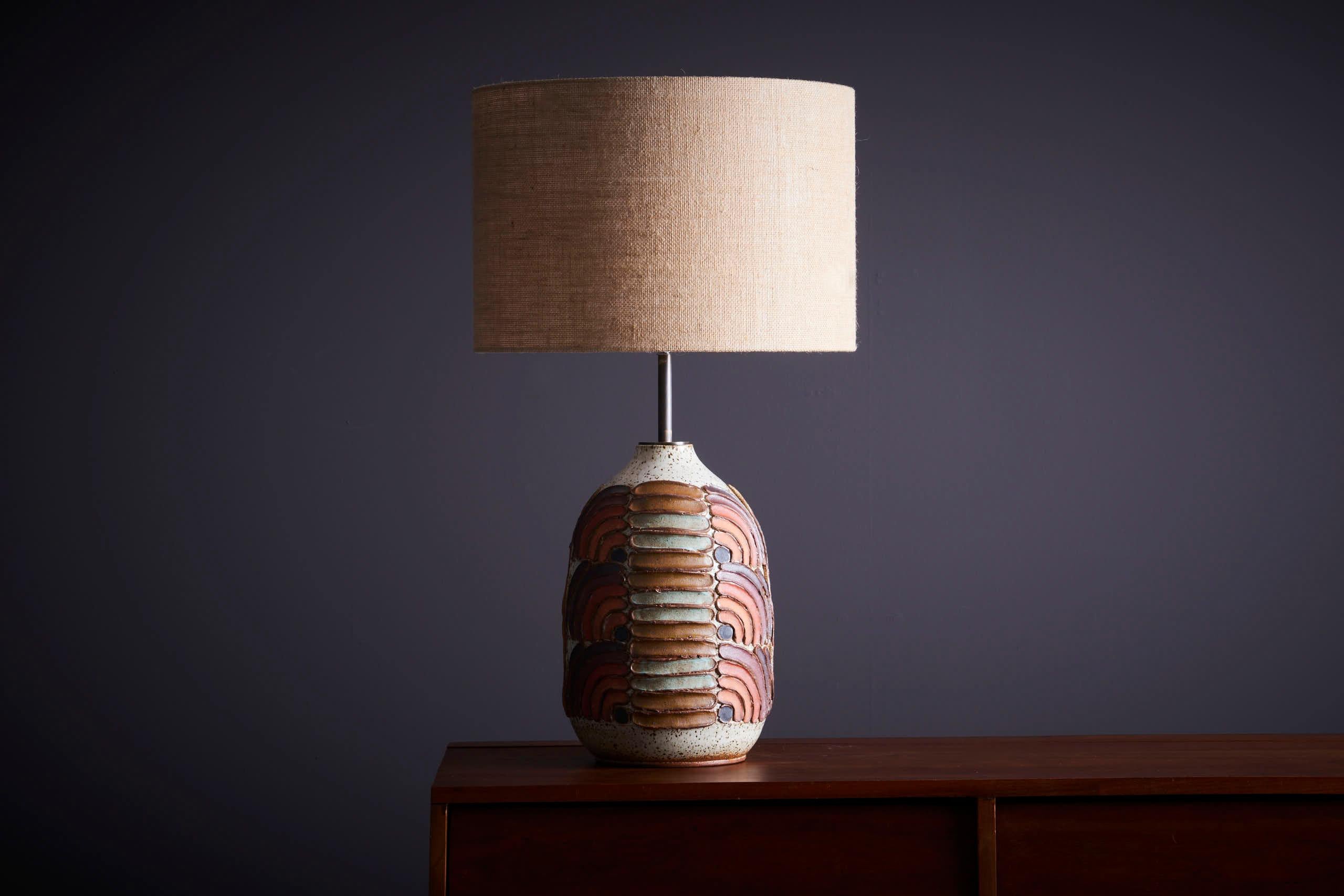 American Kat & Roger Table Lamp with hand-crafted and hand-painted ceramic base, USA For Sale
