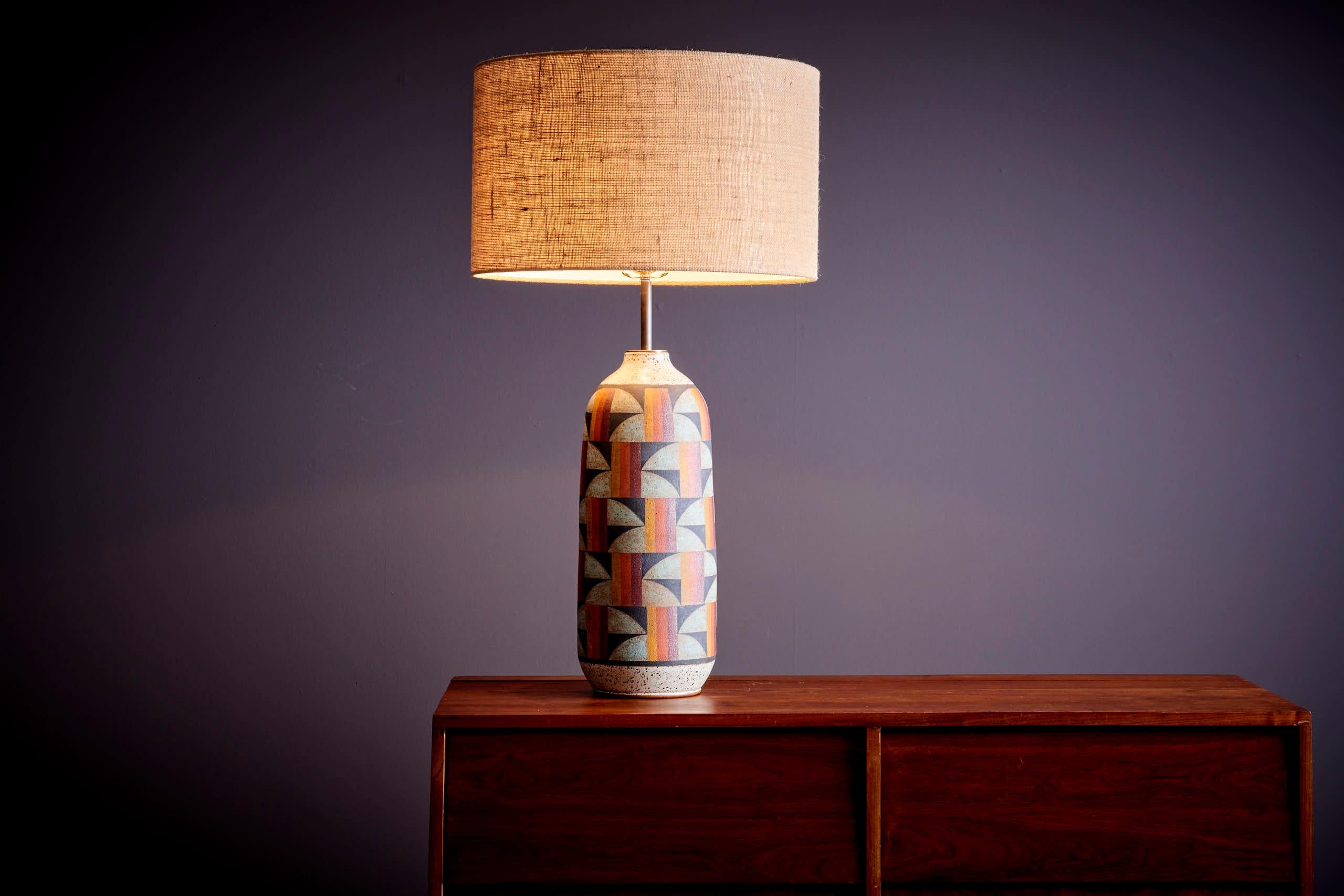 Contemporary Kat & Roger Table Lamp with hand-crafted and hand-painted ceramic base, USA
