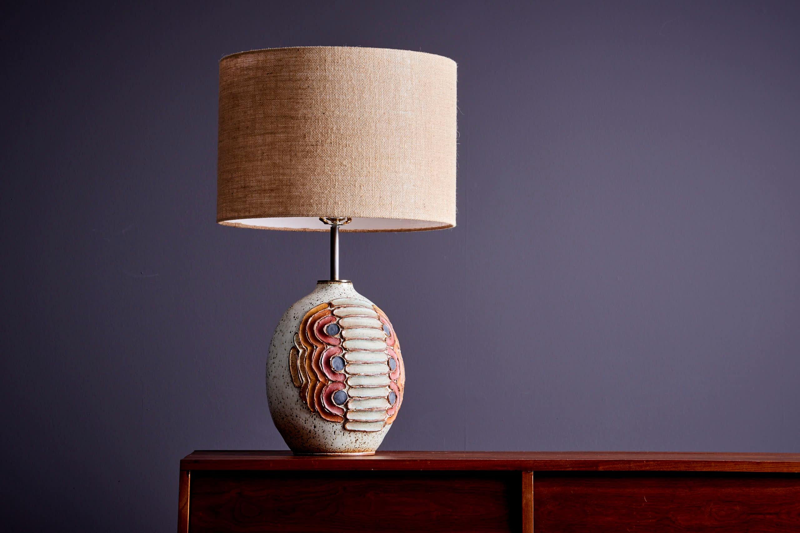Contemporary Kat & Roger Table Lamp with hand-crafted and hand-painted ceramic base, USA For Sale