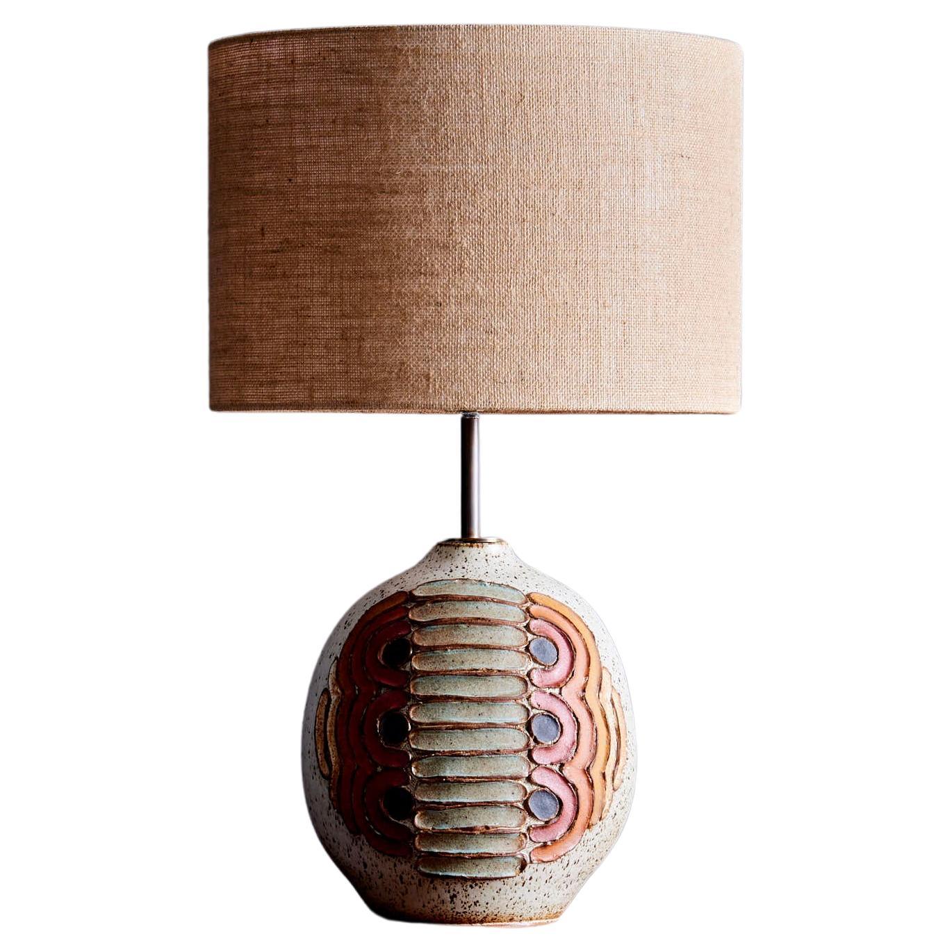 Kat & Roger Table Lamp with hand-crafted and hand-painted ceramic base, USA For Sale
