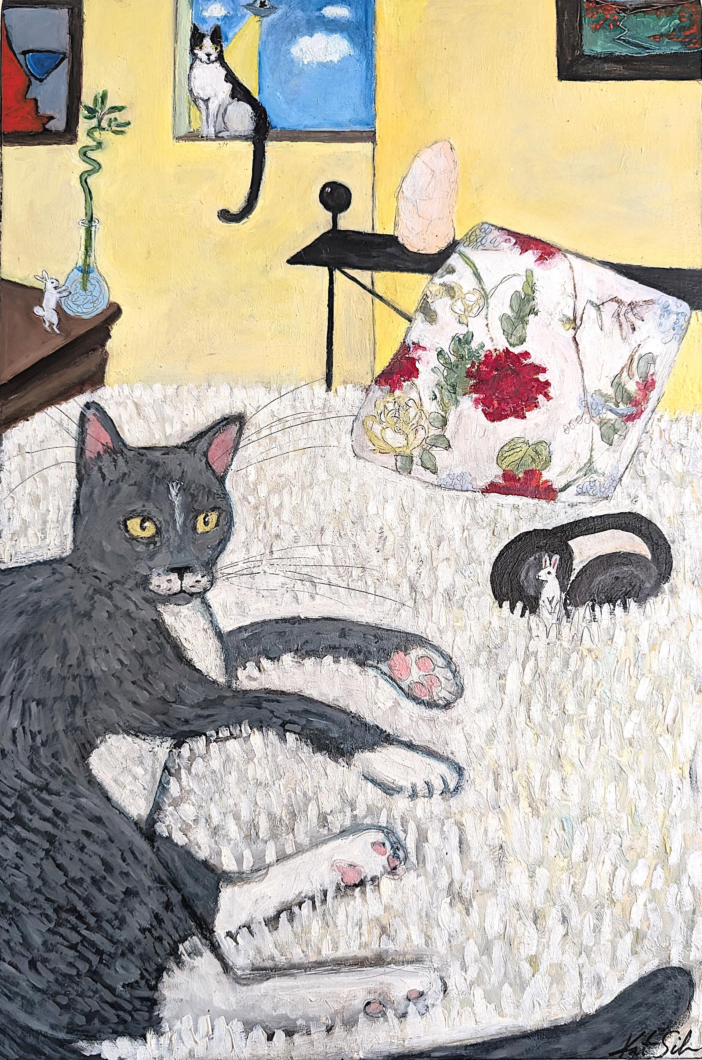 Kat Silver Animal Painting - Chillin Like a Villain, Oil Painting