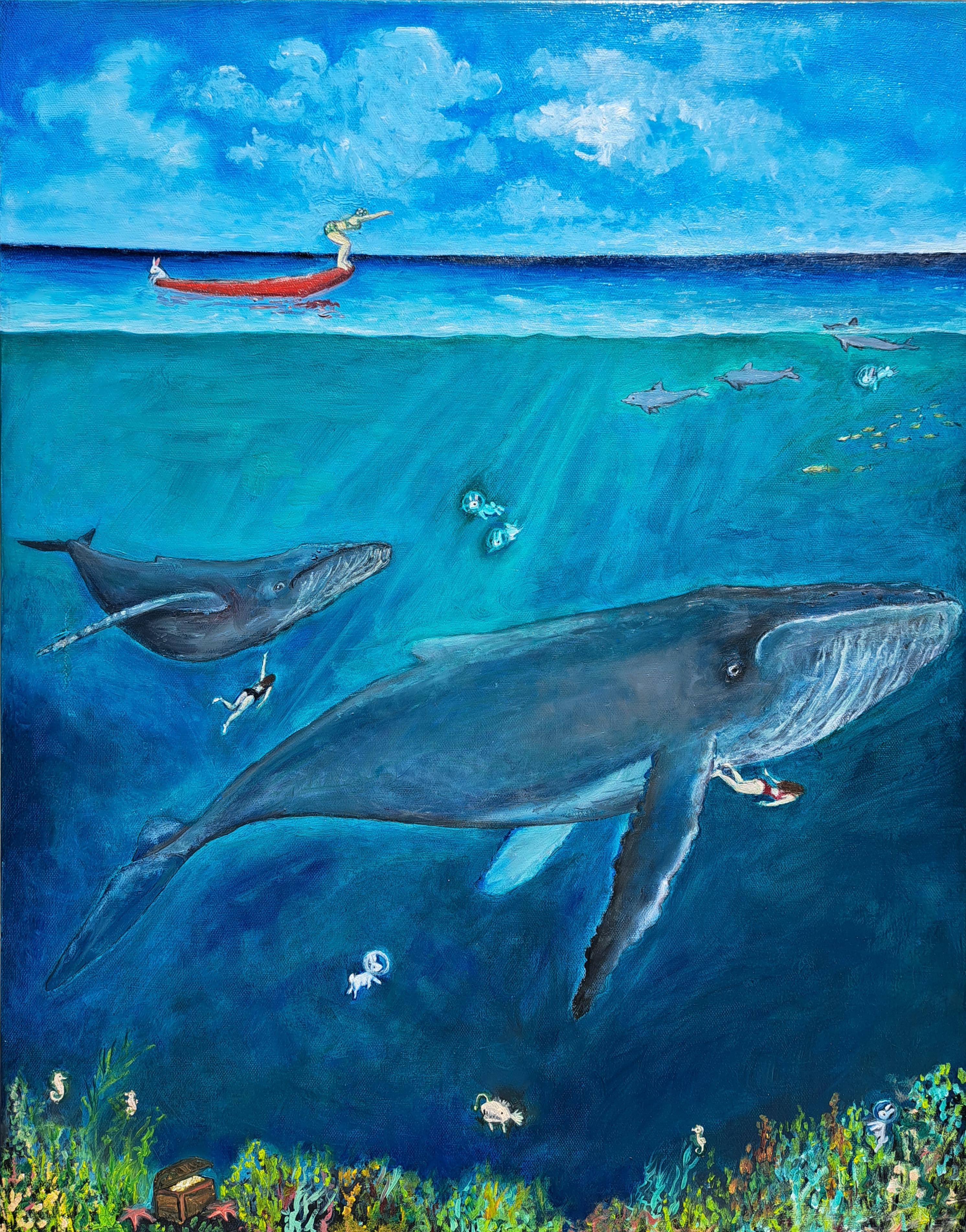 Kat Silver Animal Painting – Diving Deep, Ölgemälde