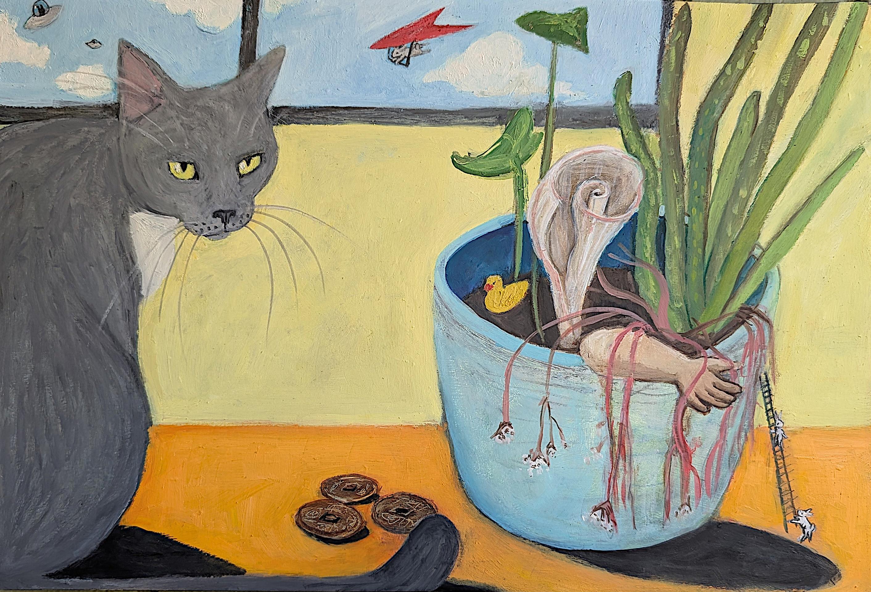 Le jeu de la pièce de monnaie, peinture à l'huile