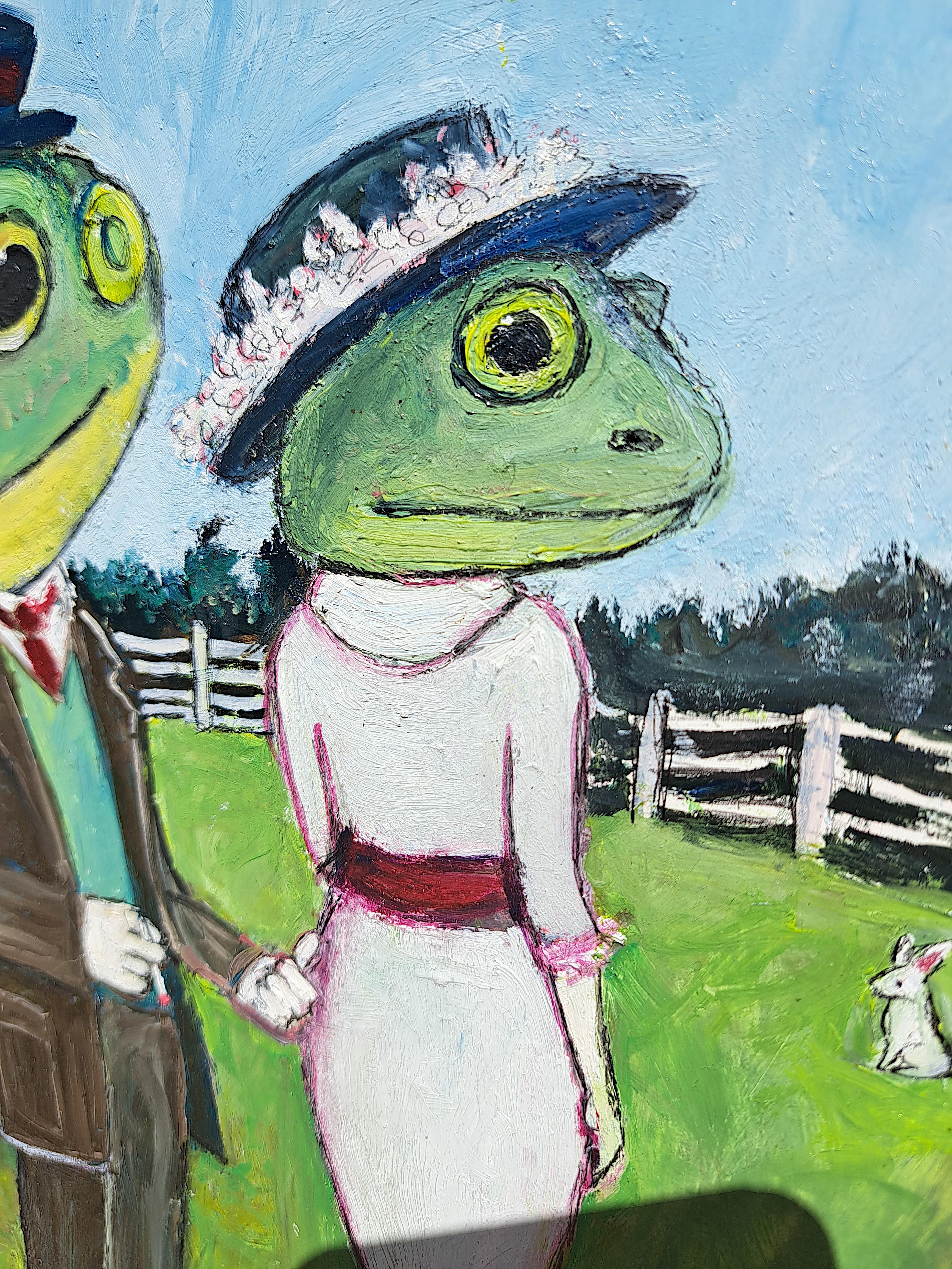 Pareja de ranas, Pintura al óleo - Animal Painting Gris de Kat Silver