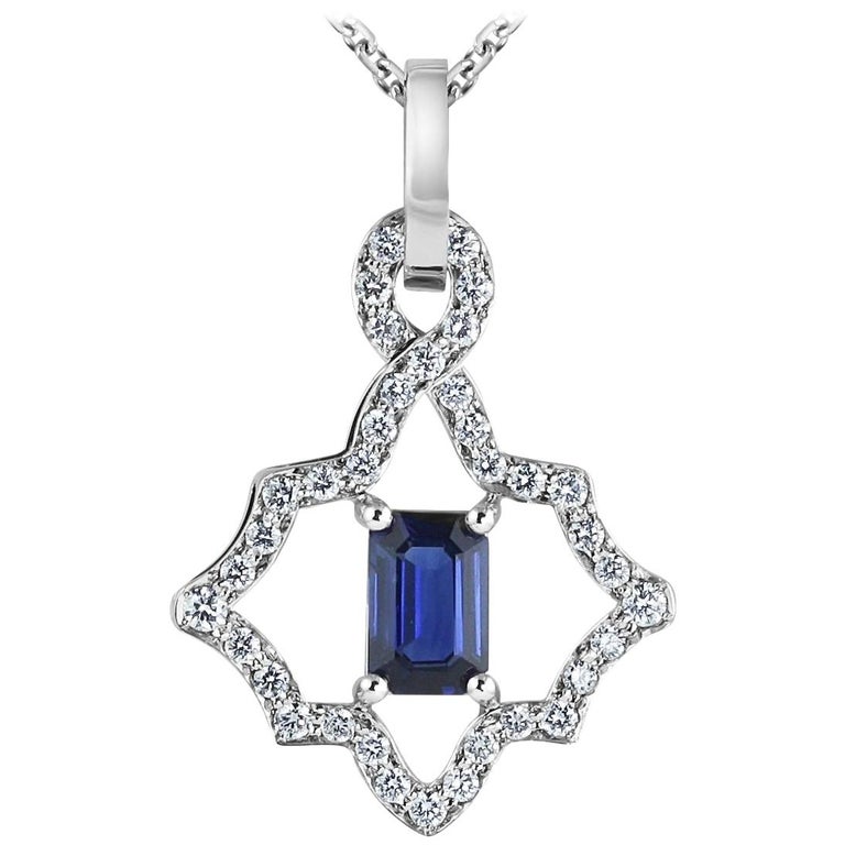 Kata Platinum 0 60 Carat Emerald Cut Deep Blue Sapphire And Diamond Kata Platinum 0 60 Carat Emerald Cut Deep Blue Sapphire And Diamond Pendant For