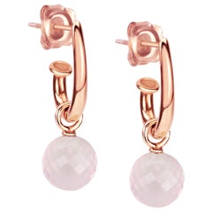 KATA 18k Rose Hoop Earrings with Faceted Rose Quartz Detachable Ear-Pendants