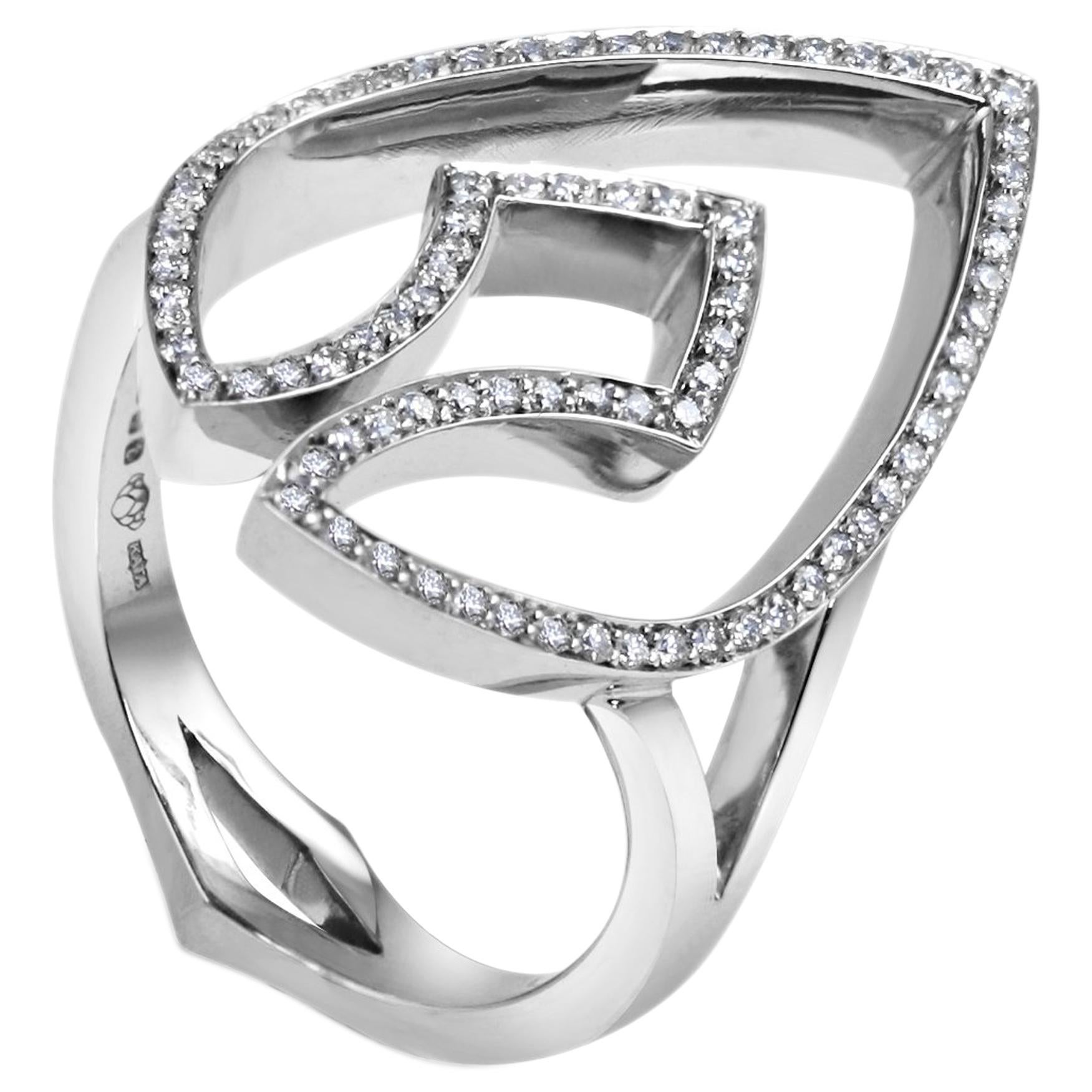 KATA 18k White Gold Statement Diamond Encrusted Kali Spear Dress Ring For Sale