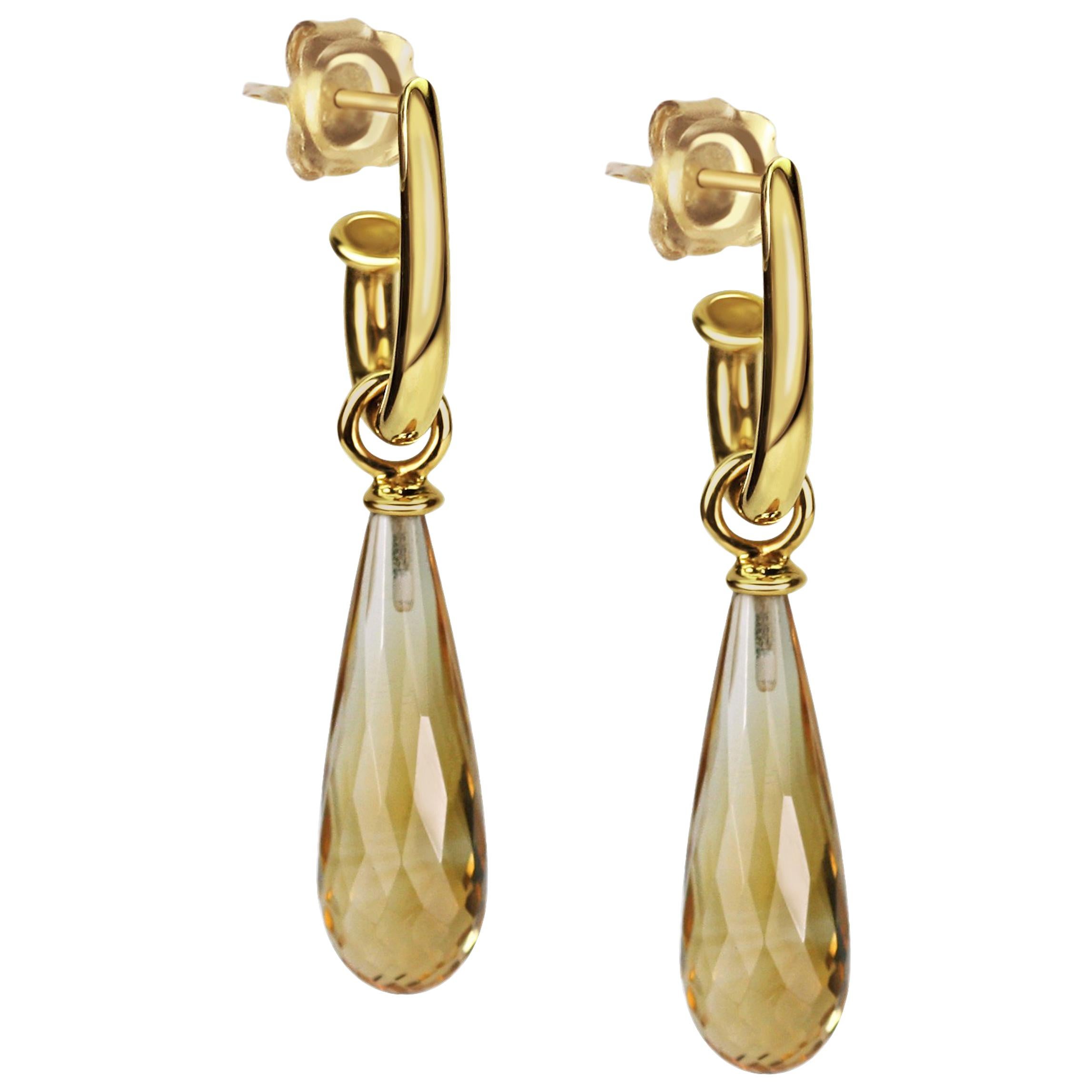 KATA 18k Yellow Gold Hoop Earrings with Citrine Detachable Ear-Pendants For Sale