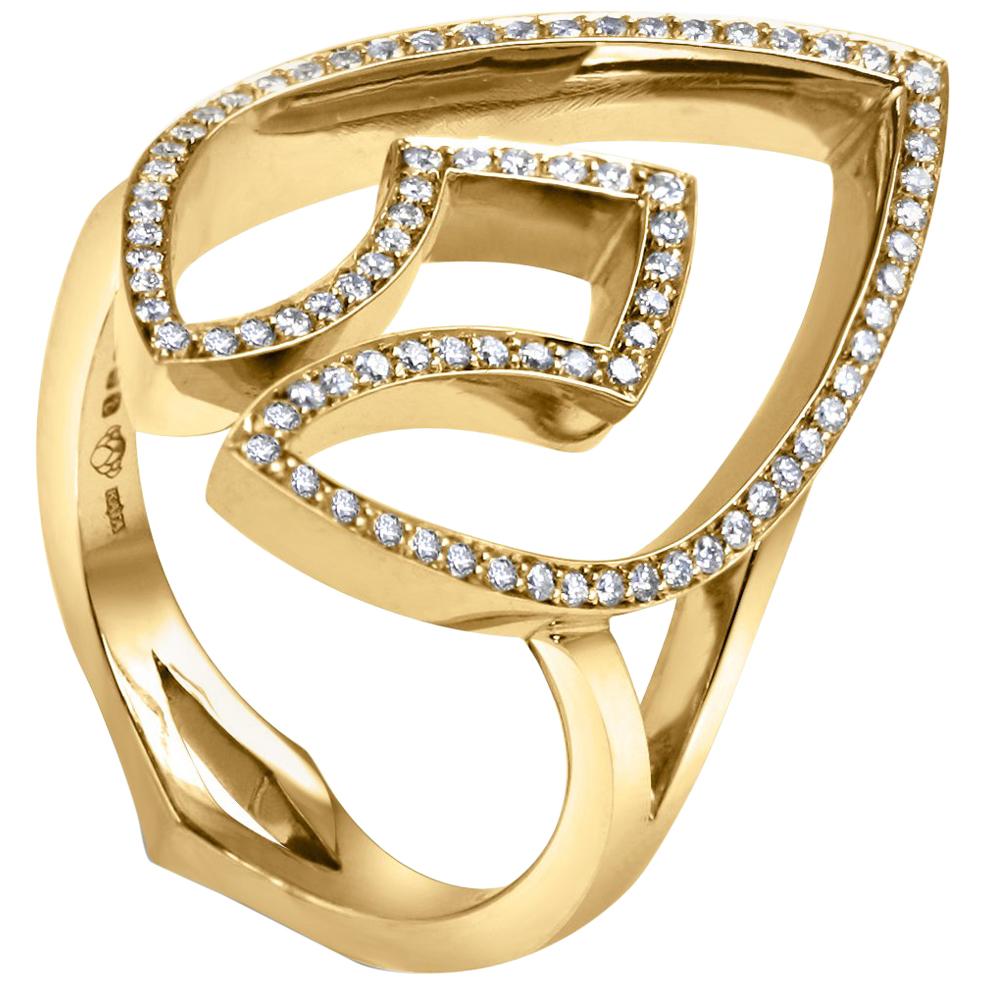 Kata 18K Yellow Gold Statement Diamond Encrusted Kali Spear Dress Ring For Sale