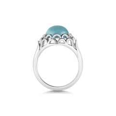 KATA Aquamarine Cabochon Palladium Protea Flower Dress Ring
