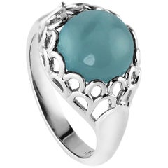 KATA Aquamarine Cabochon Palladium Protea Flower Dress Ring