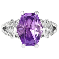 Kata Asteria Ring Bespoke 2.78Carat Amethyst with Diamonds Cocktail Fashion Ring