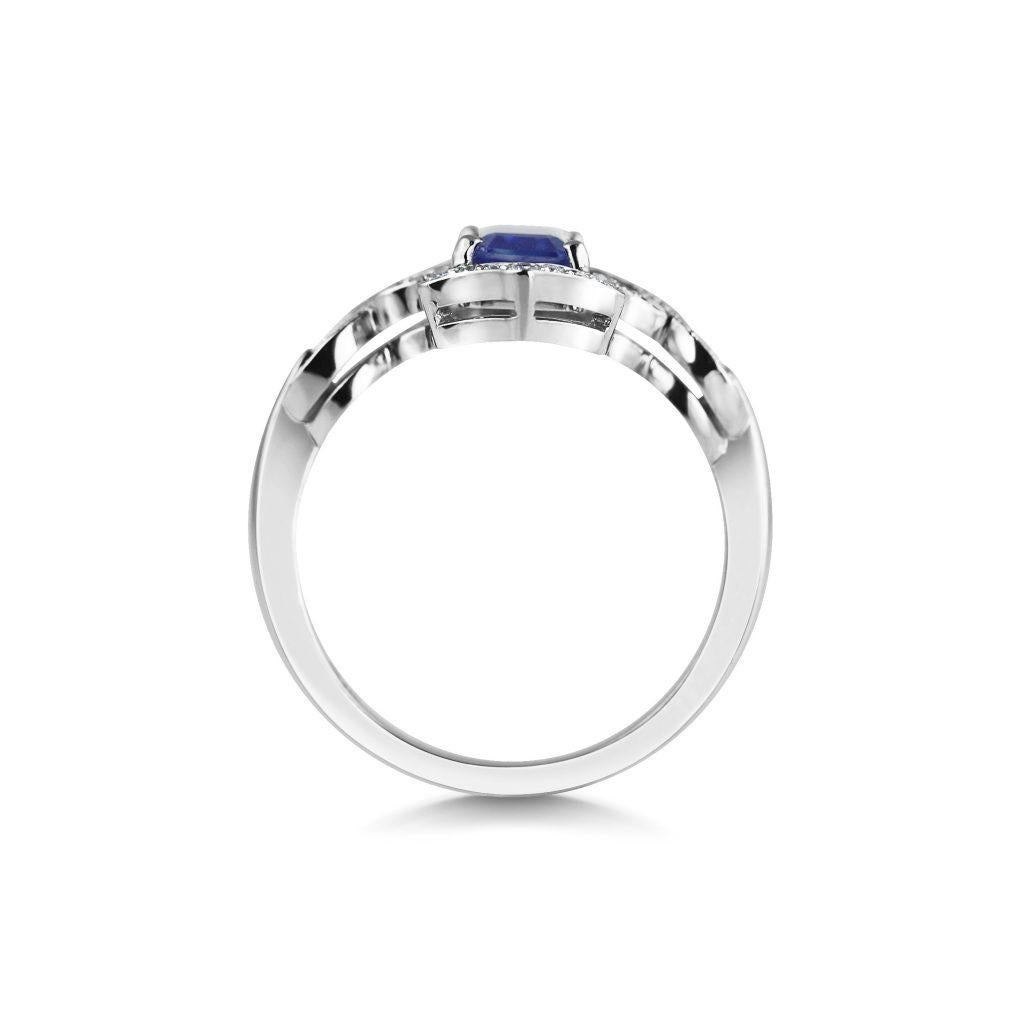 Moderne Kata Dalia Bague de fiançailles à la mode en platine avec saphir bleu profond et diamants en vente