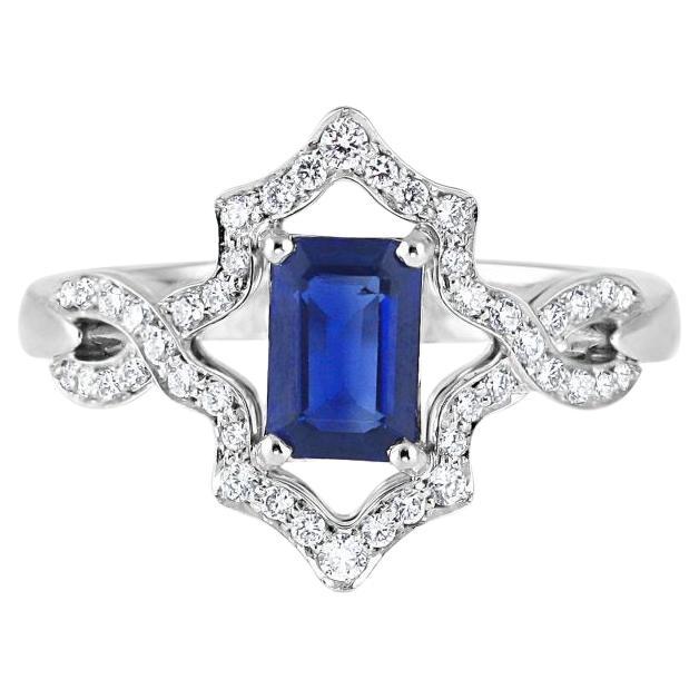 Kata Dalia Bague de fiançailles à la mode en platine avec saphir bleu profond et diamants en vente