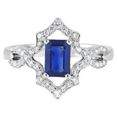 Kata Dalia Bague de fiançailles à la mode en platine avec saphir bleu profond et diamants
