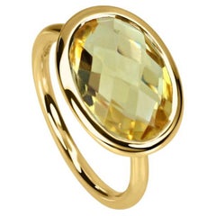 KATA Bague dôme de cocktail à la mode en or jaune 9 carats avec citrine ovale et halo de 14 x 10 mm