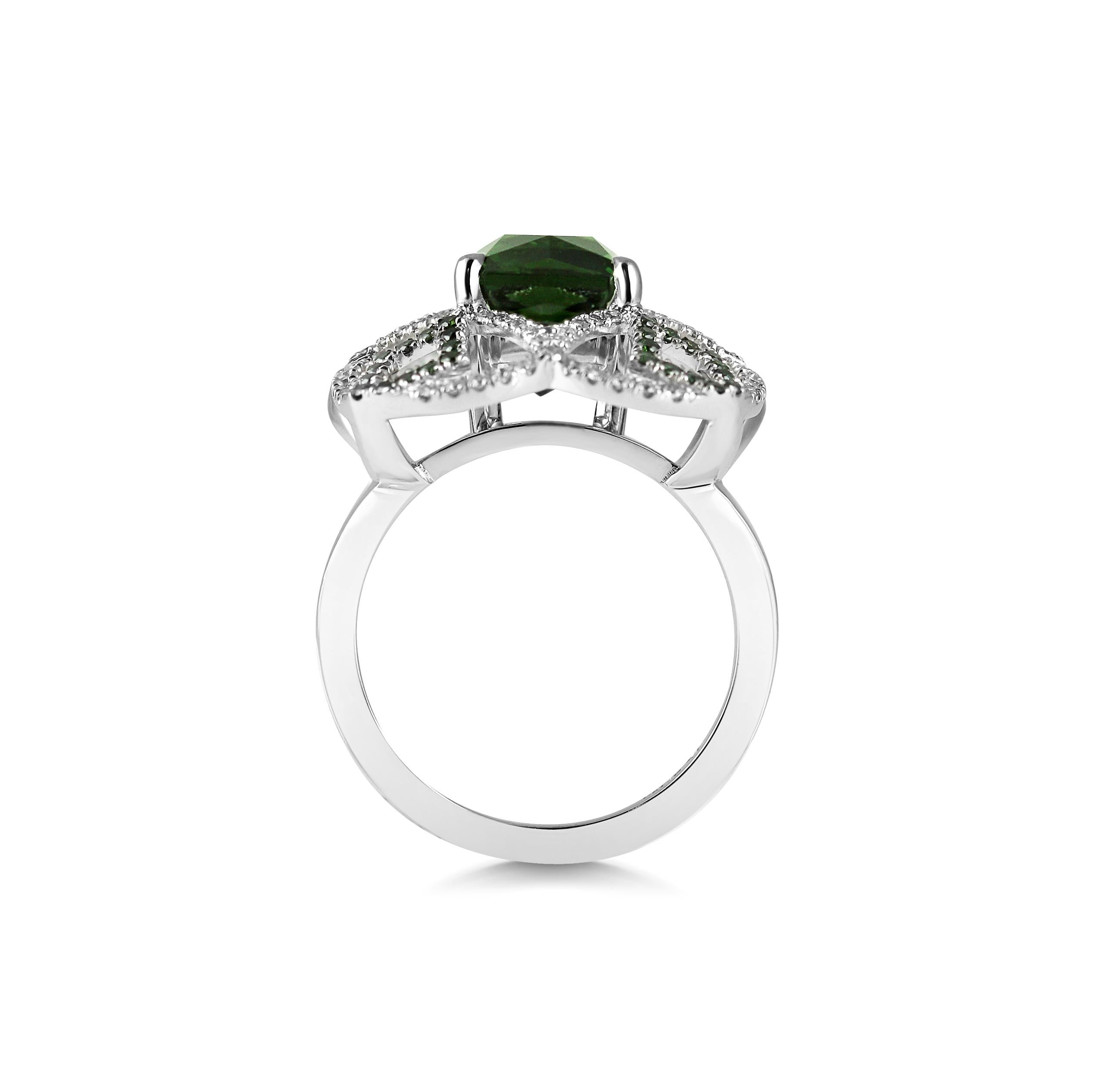 KATA Pomona Ring aus grünem Turmalin im Asscher-Schliff mit grünem, weißem Diamanten, 3,76 Karat im Zustand „Neu“ im Angebot in London, GB