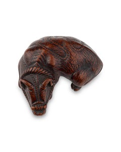 Katabori netsuke in boxwood depicting a recumbent ox