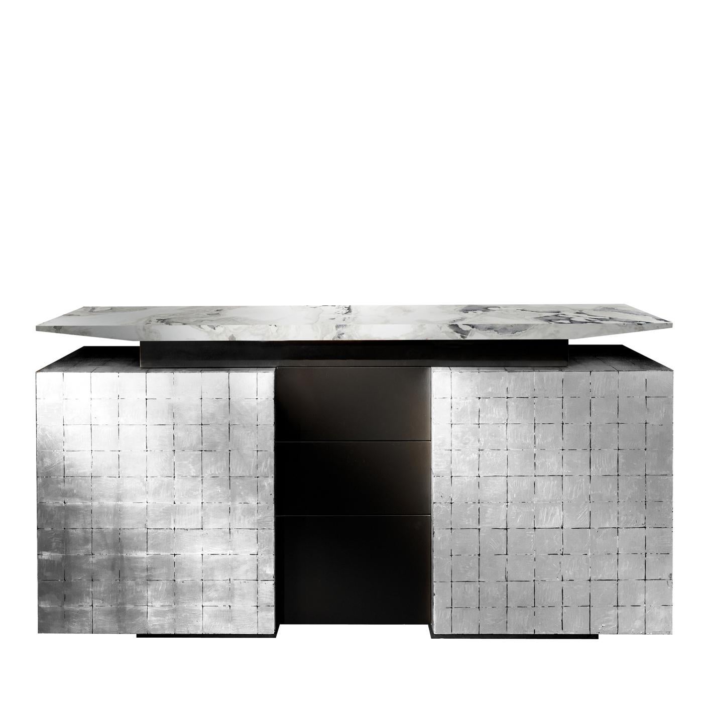 Italian Katai Silver Sideboard with Dover White Marble Top For Sale