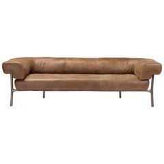 Katana 2 Seater Sofa in Choclate Forest Leather with Brown Burnished Brass Legs