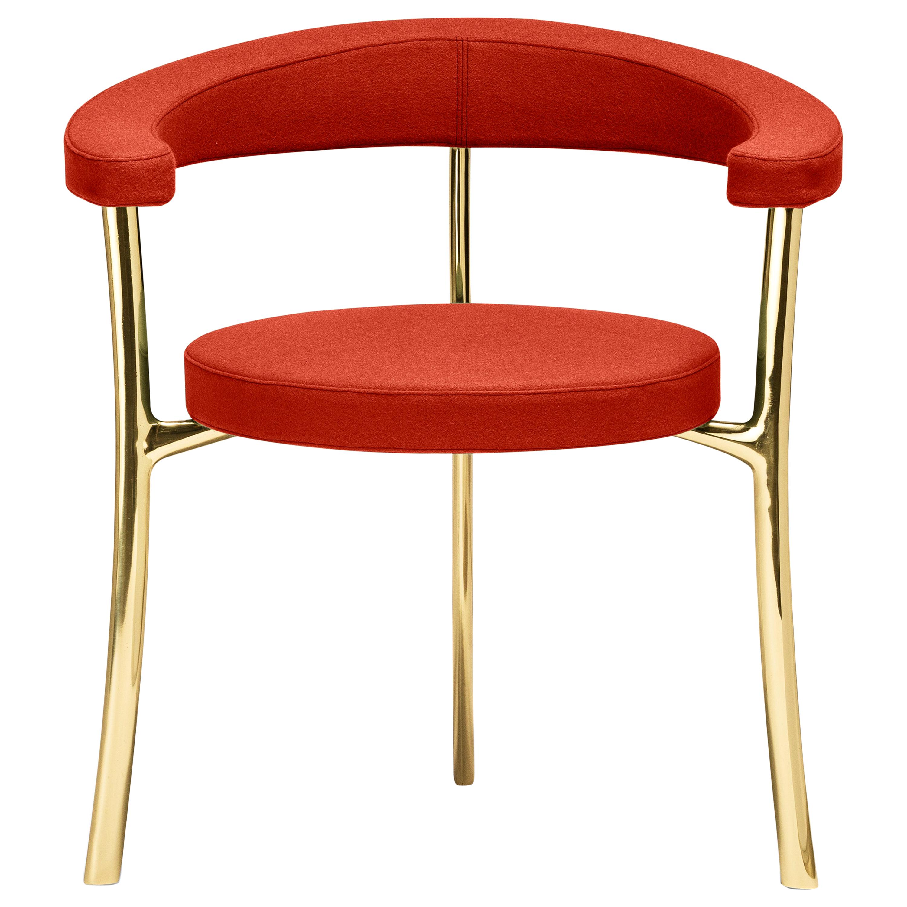 Katana Armchair in Cadmium Red Fabric with Polished Brass by Paolo Rizzatto For Sale