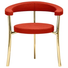 Katana Armchair in Cadmium Red Fabric with Polished Brass by Paolo Rizzatto