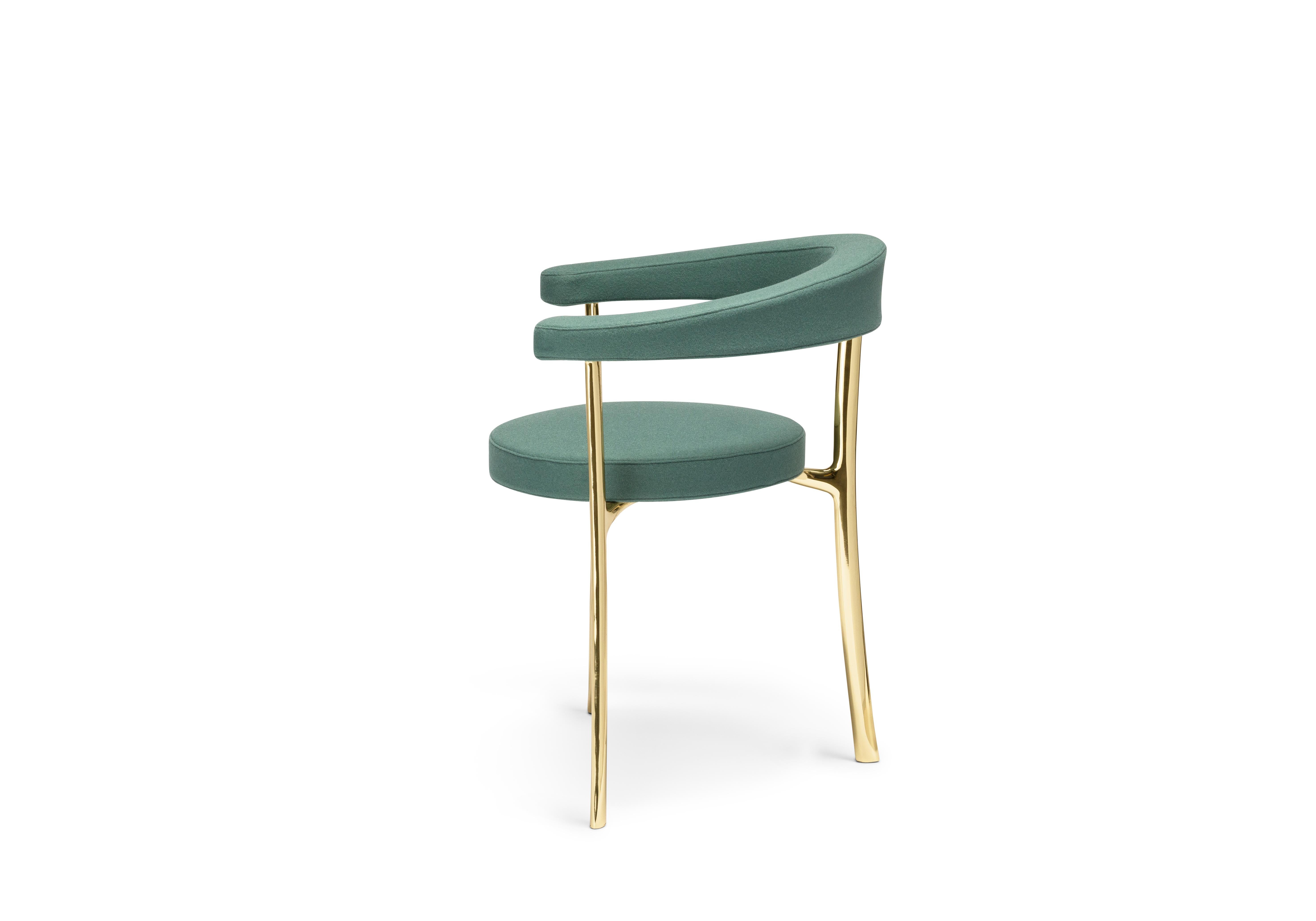 Italian Katana Armchair in Dark Green Fabric with Polished Brass by Paolo Rizzatto For Sale