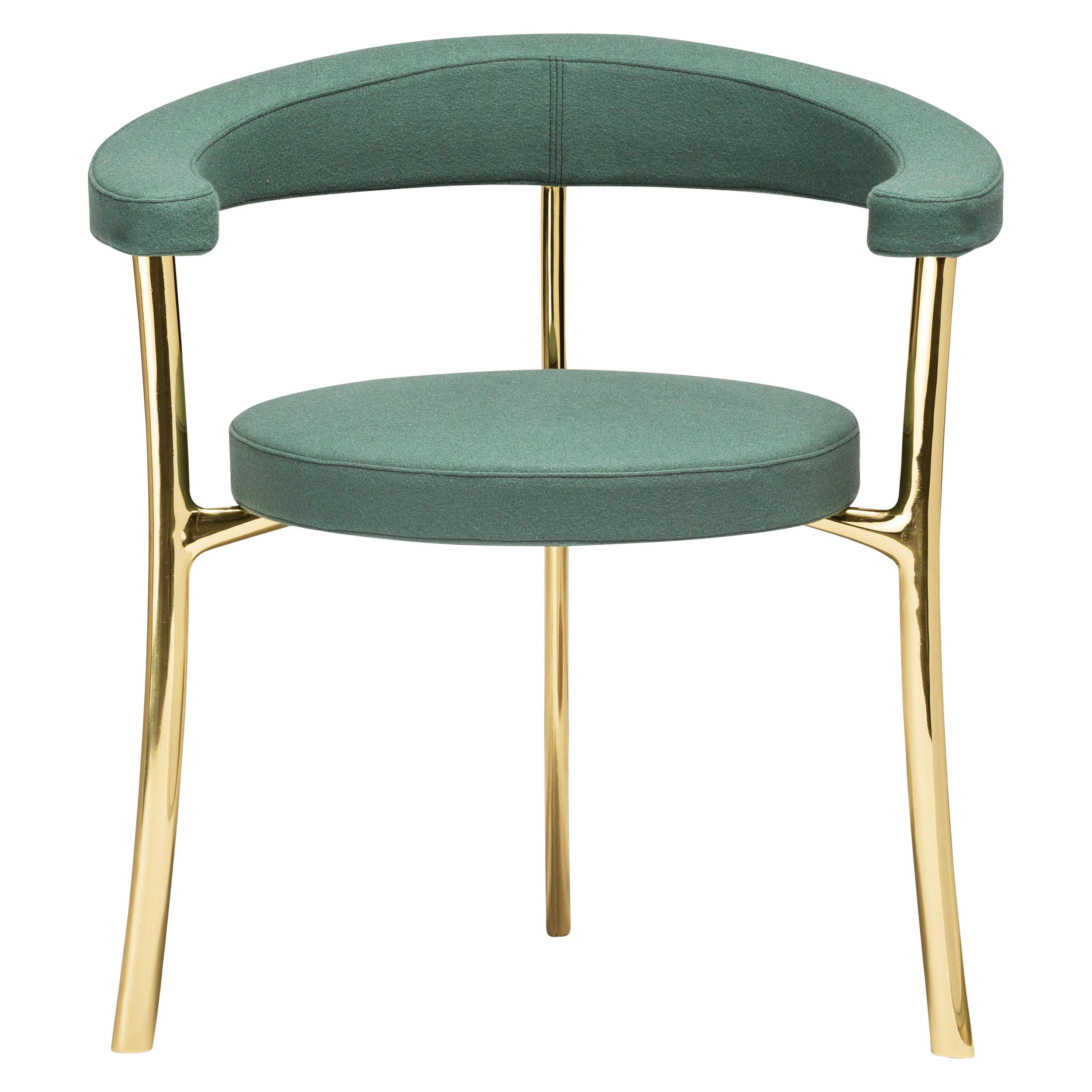 Katana Armchair in Dark Green Fabric with Polished Brass by Paolo Rizzatto