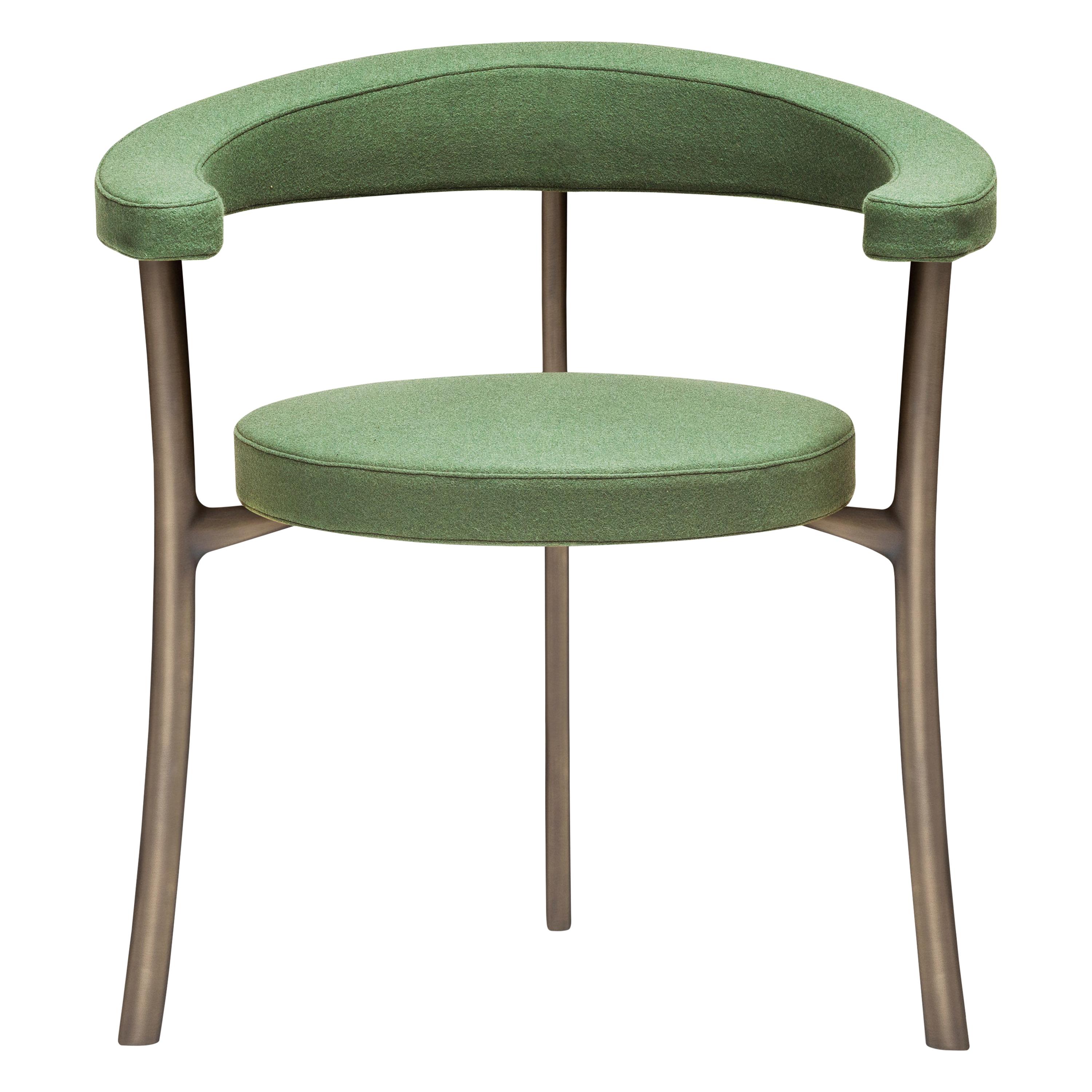 Katana Armchair in Green Fabric with Brown Burnished Brass by Paolo Rizzatto