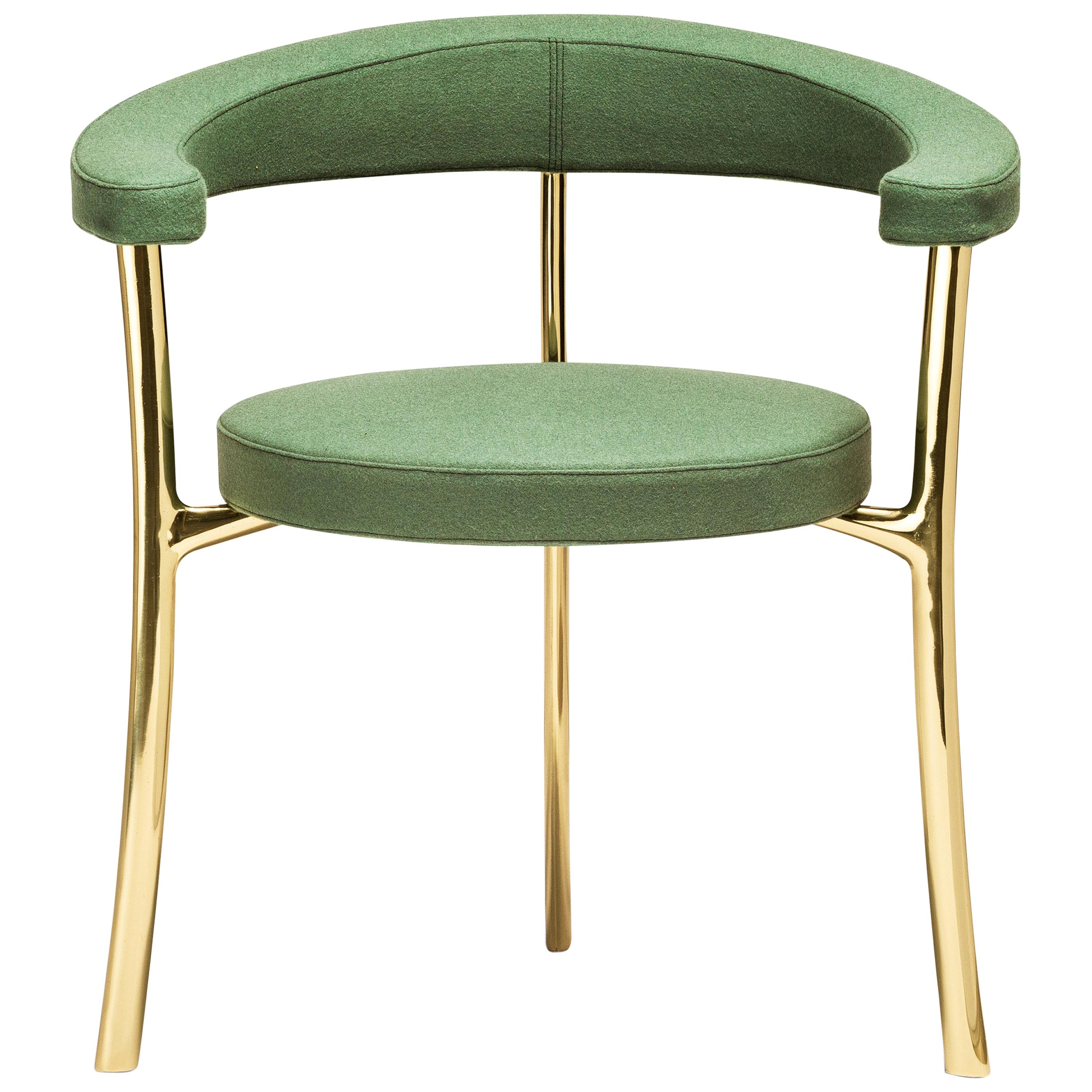 Katana Armchair in Green Fabric with Polished Brass by Paolo Rizzatto