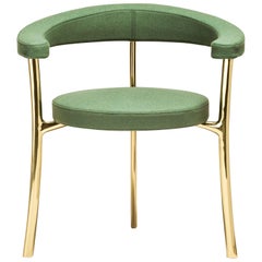 Katana Armchair in Green Fabric with Polished Brass by Paolo Rizzatto