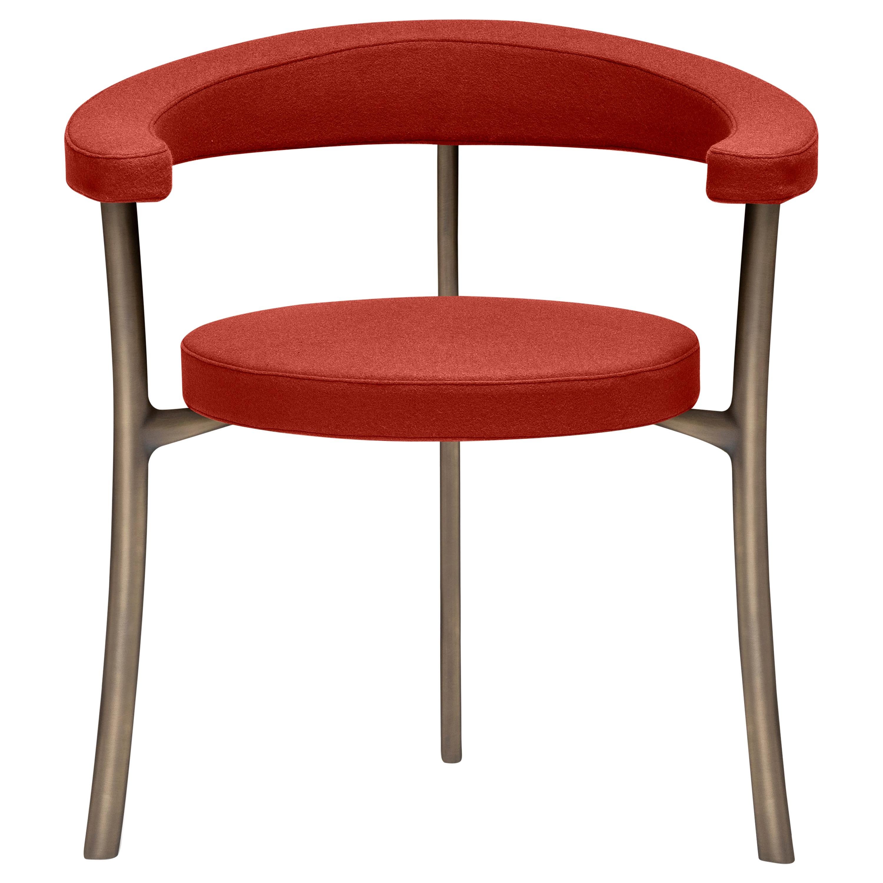 Katana-Sessel aus rotem Stoff mit braunem brüniertem Messing von Paolo Rizzatto