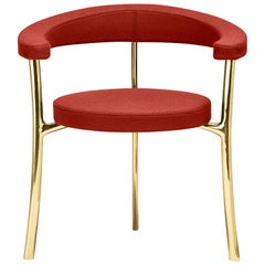 Katana Armchair in Red Fabric with Polished Brass by Paolo Rizzatto