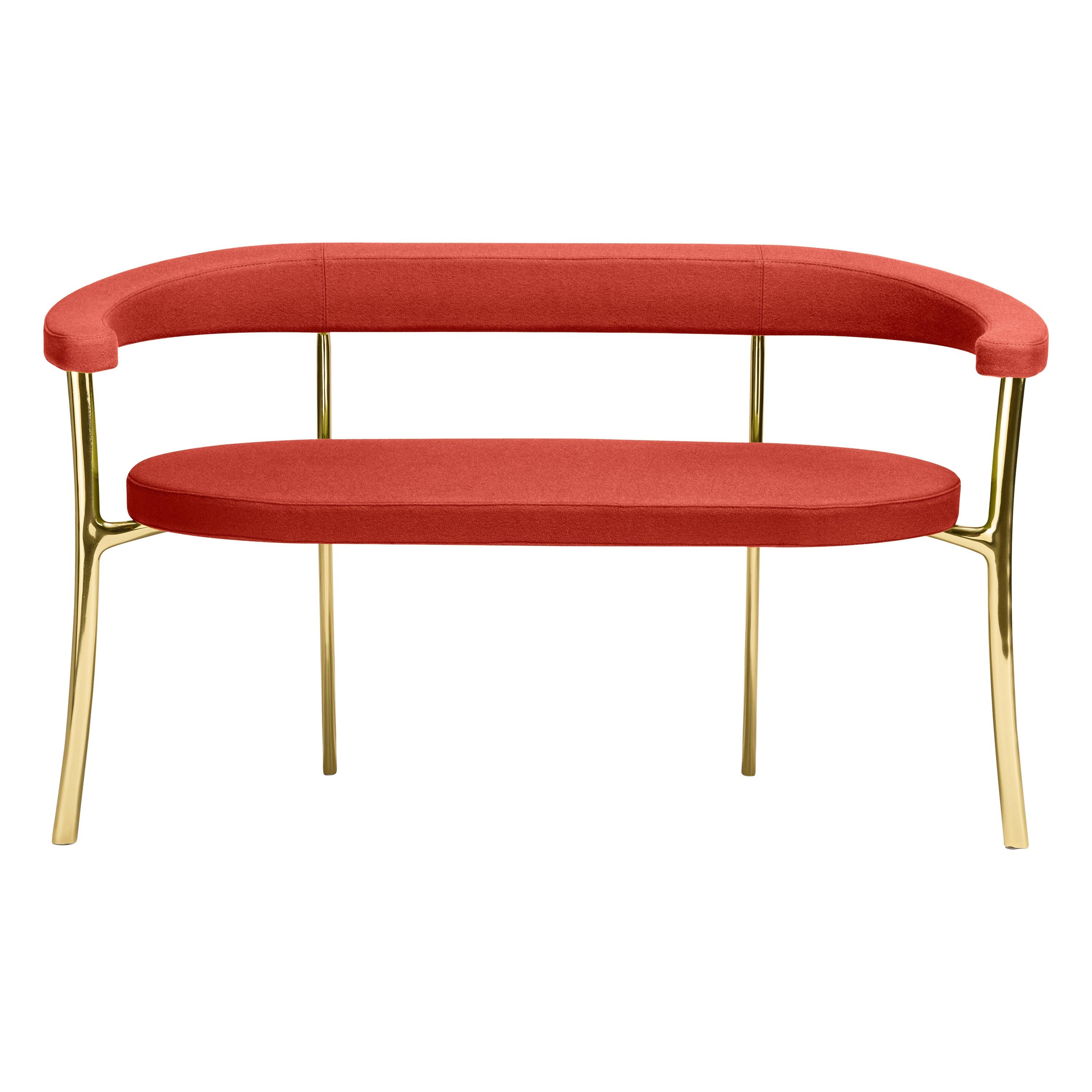 Katana Bench in Cadmium Red Fabric with Polished Brass by Paolo Rizzatto For Sale