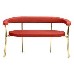 Katana Bench in Cadmium Red Fabric with Polished Brass by Paolo Rizzatto