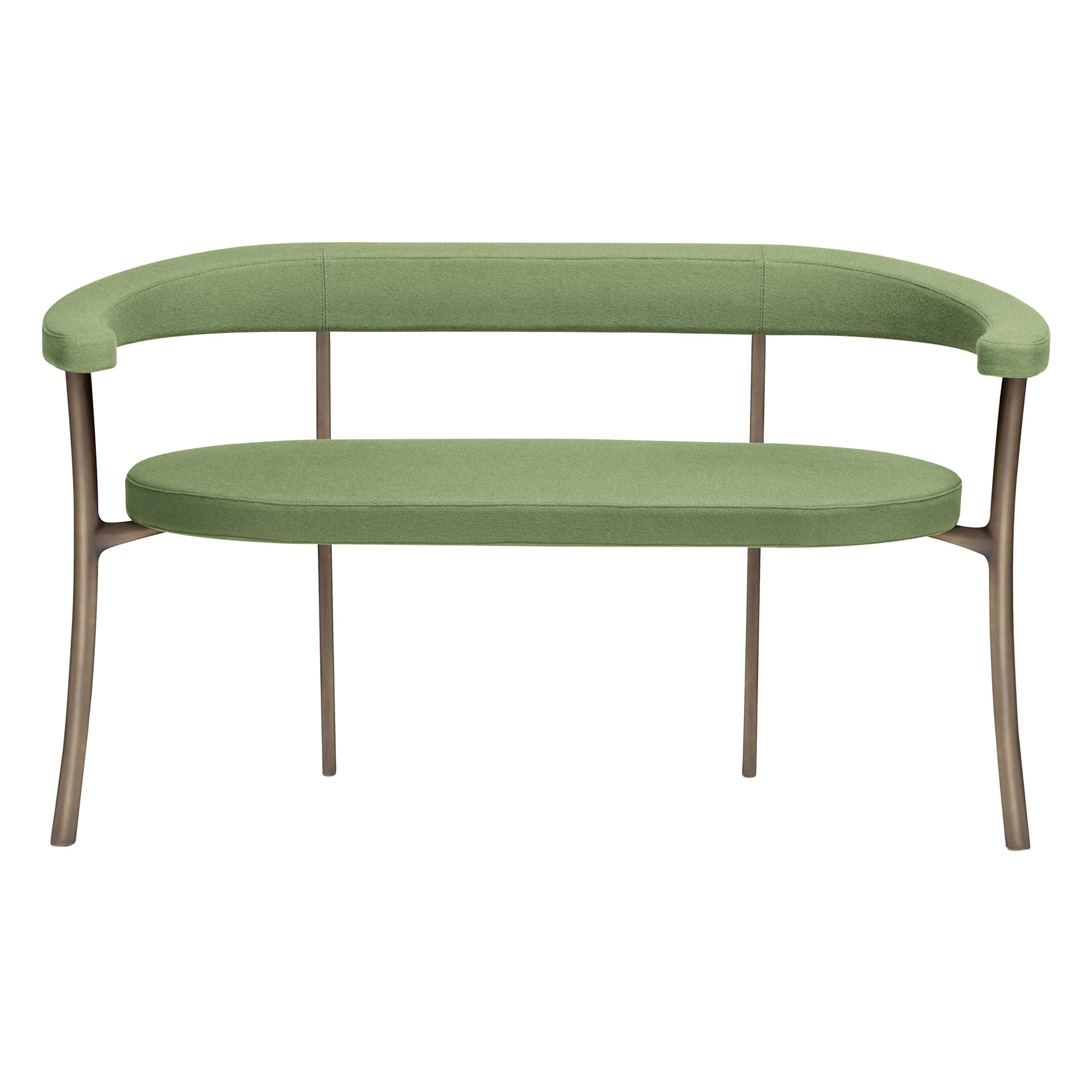 Katana Bench in Green Fabric with Brown Burnished Brass by Paolo Rizzatto