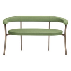 Katana Bench in Green Fabric with Brown Burnished Brass by Paolo Rizzatto