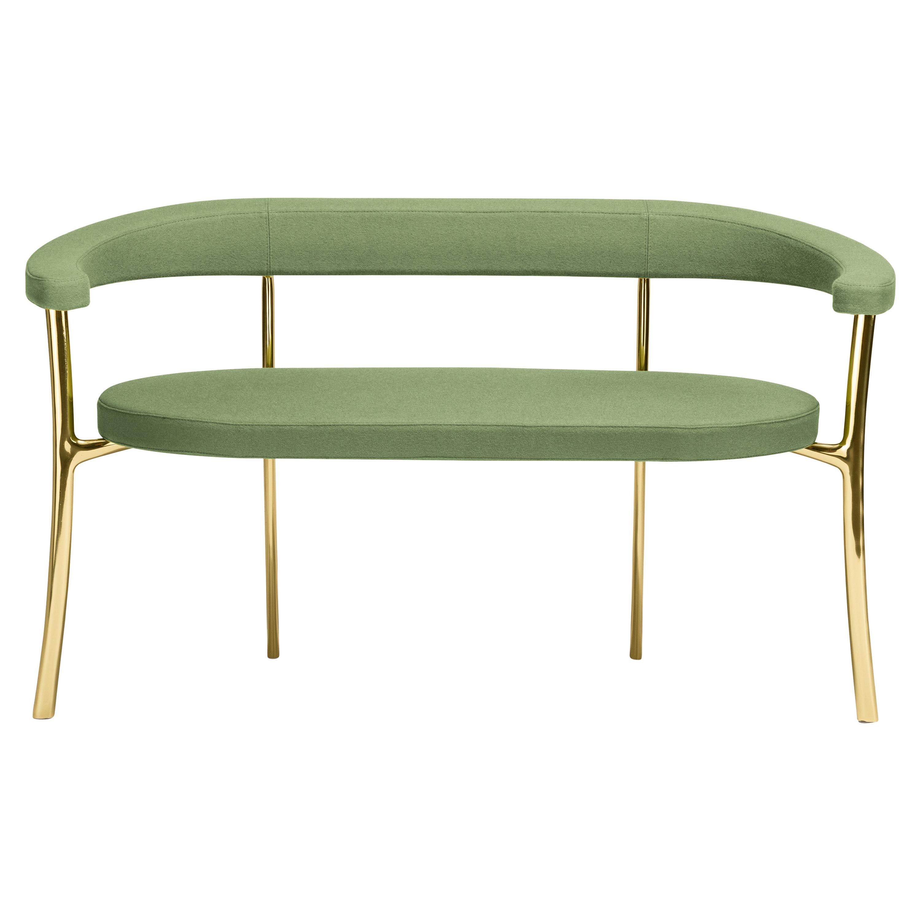 Katana Bench in Green Fabric with Polished Brass by Paolo Rizzatto For Sale