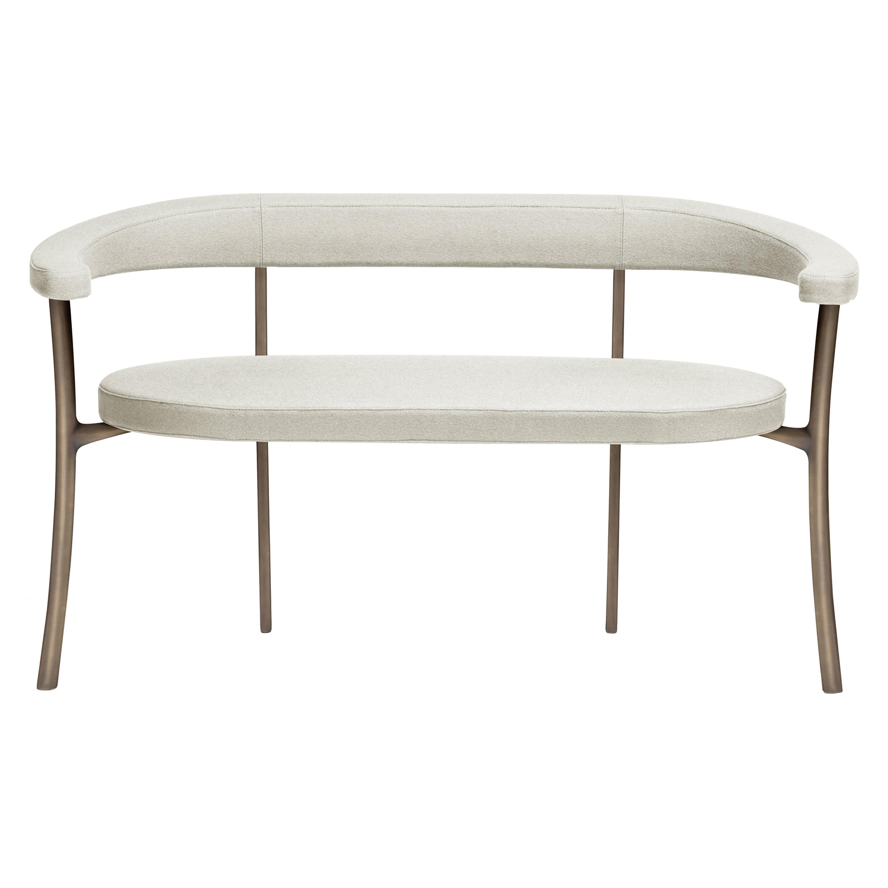 Katana Bench in Grey Fabric with Brown Burnished Brass by Paolo Rizzatto For Sale
