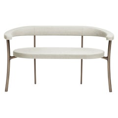 Katana Bench in Grey Fabric with Brown Burnished Brass by Paolo Rizzatto