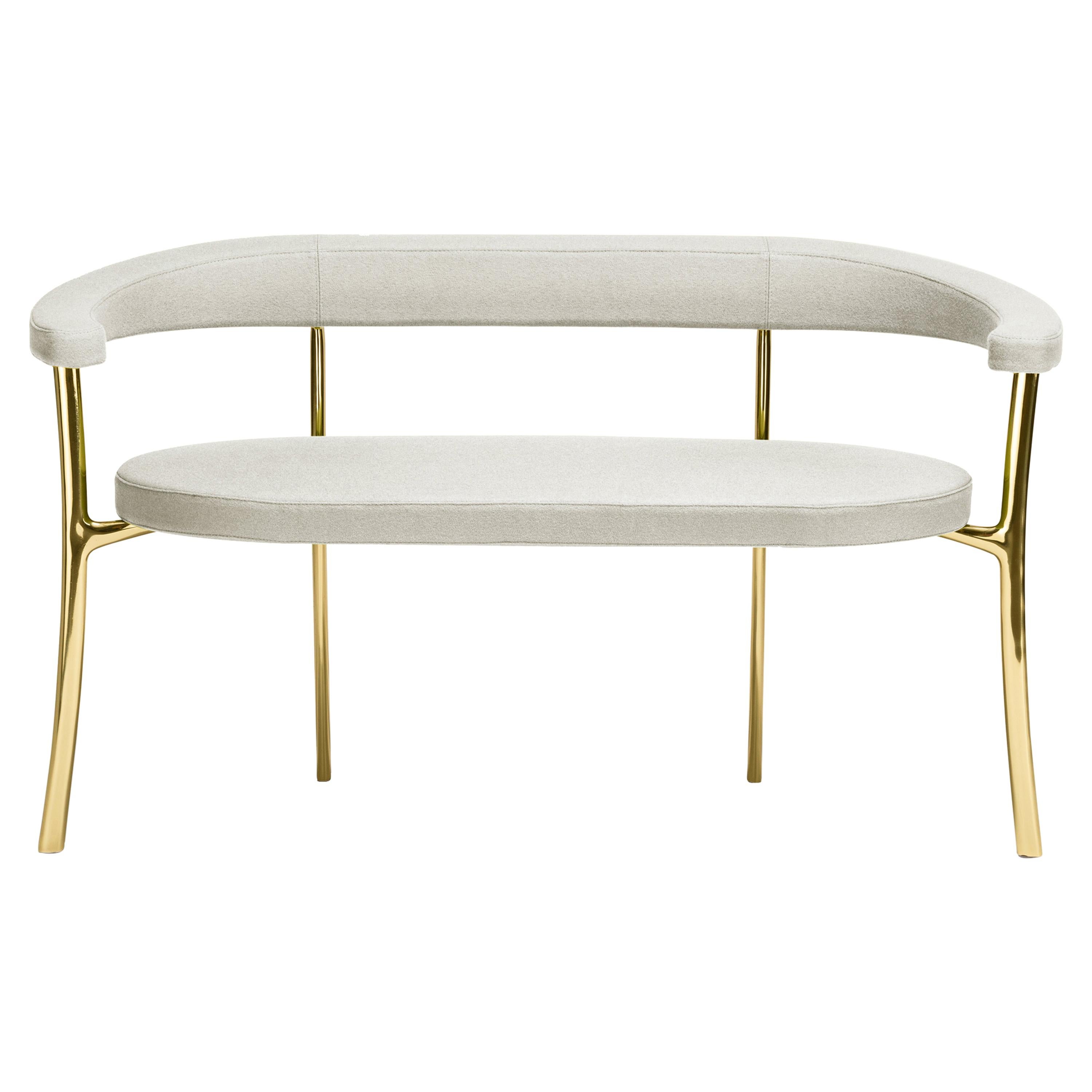 Katana Bench in Grey Fabric with Polished Brass by Paolo Rizzatto